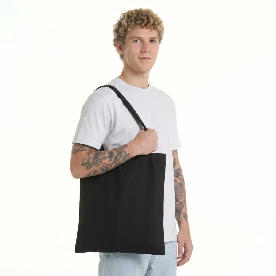 Customizable bamboo tote bag, black, shoulder strap