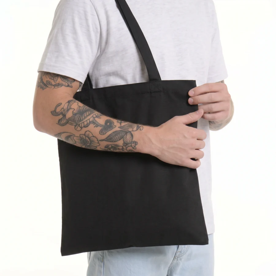 Customizable bamboo tote bag, black color, detail view