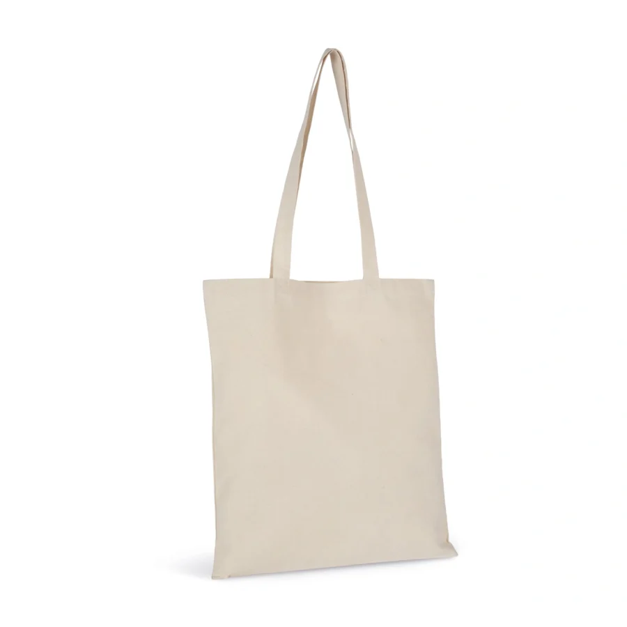 Customizable bamboo tote bag, natural color, three-quarter view
