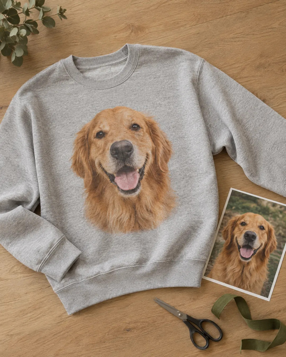 Sweat cinzenta com a fotografia de um cão estampada em DTF